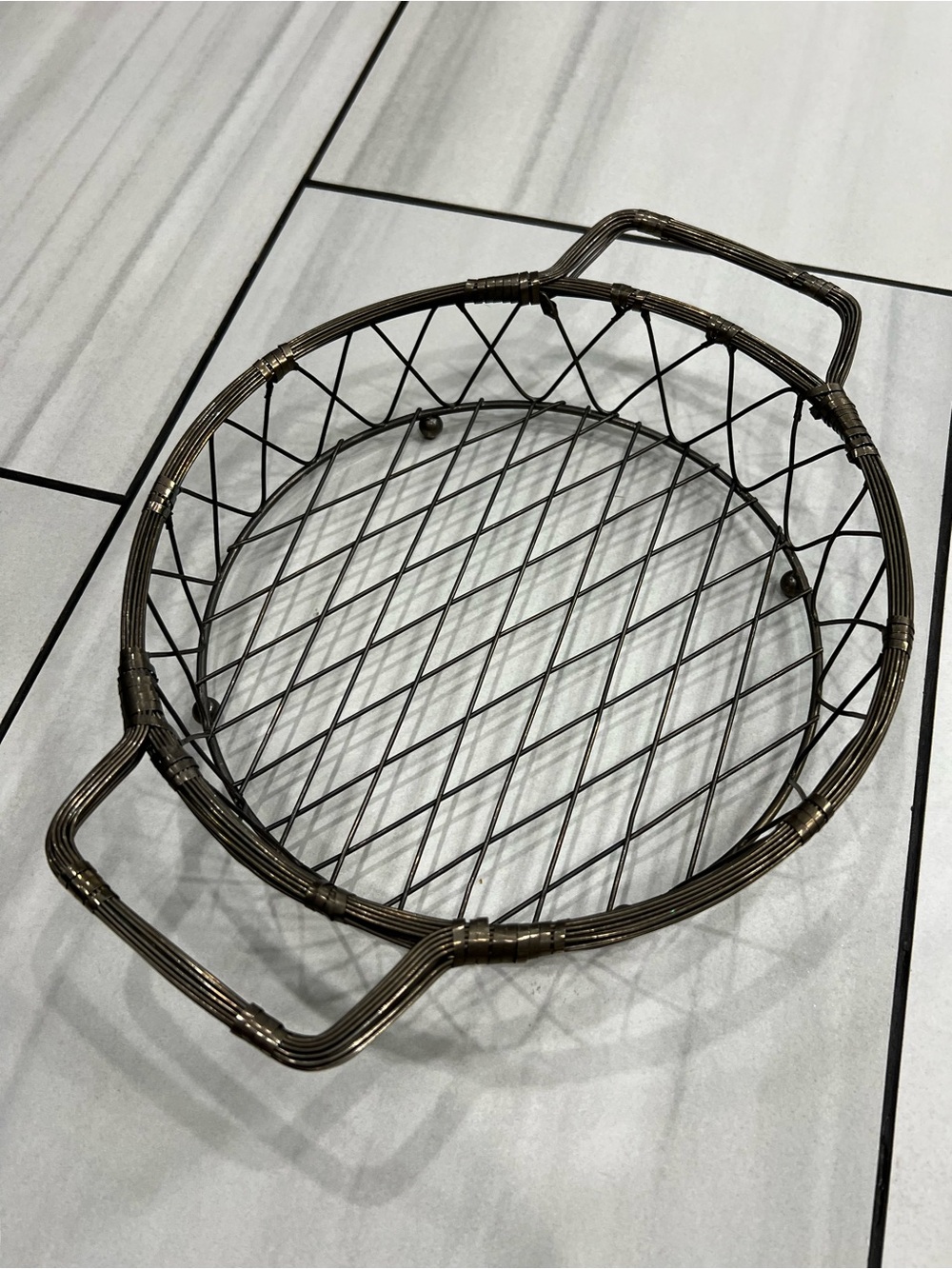 Vintage International Silverplate Two Handled Wire Bread Basket with Ball Feet